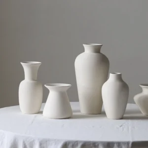 Bisque White Brushed Mini Ceramic Bud Vases, Medium or Small in ivory — front view
