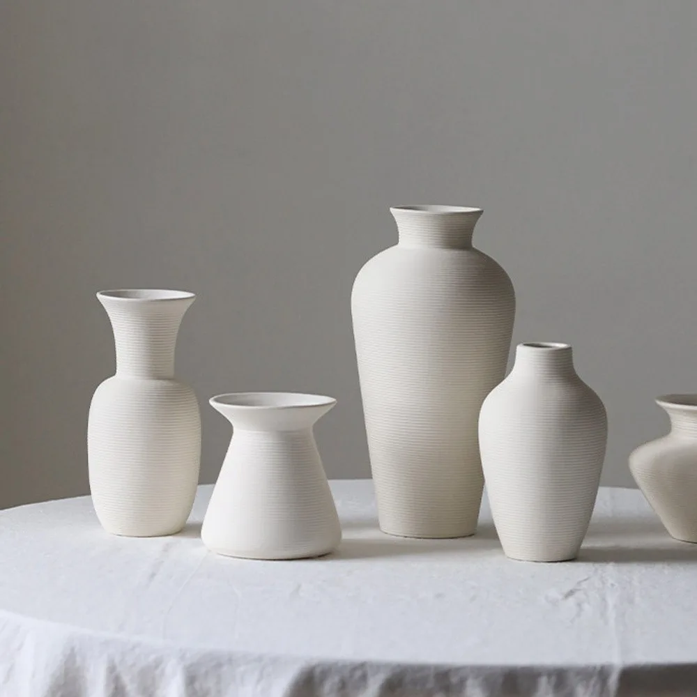 Bisque White Brushed Mini Ceramic Bud Vases, Medium or Small in ivory — front view
