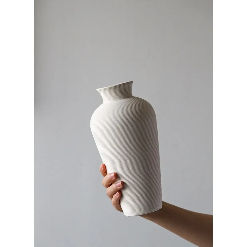 Bisque White Brushed Mini Ceramic Bud Vases, Medium or Small in ivory — in a room setting