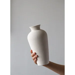 Bisque White Brushed Mini Ceramic Bud Vases, Medium or Small in ivory — in a room setting