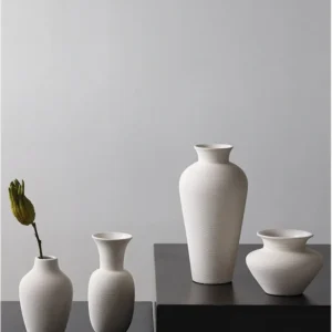 Bisque White Brushed Mini Ceramic Bud Vases, Medium or Small in ivory — in a room setting