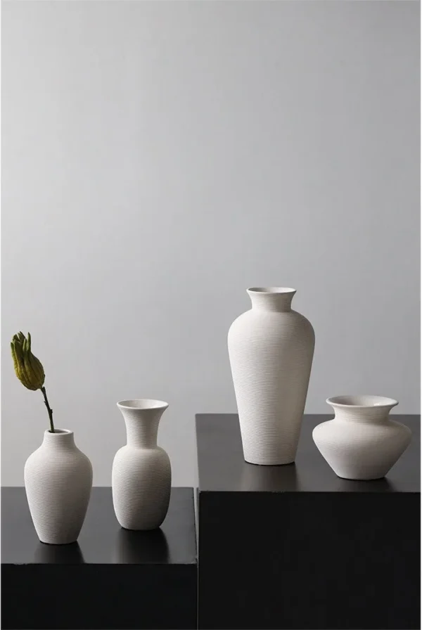 Bisque White Brushed Mini Ceramic Bud Vases, Medium or Small in ivory — in a room setting