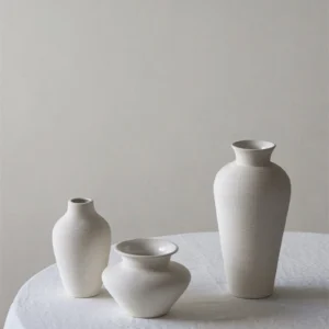Bisque White Brushed Mini Ceramic Bud Vases, Medium or Small in ivory — in a room setting