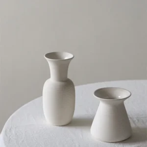 Bisque White Brushed Mini Ceramic Bud Vases, Medium or Small in ivory — in a room setting