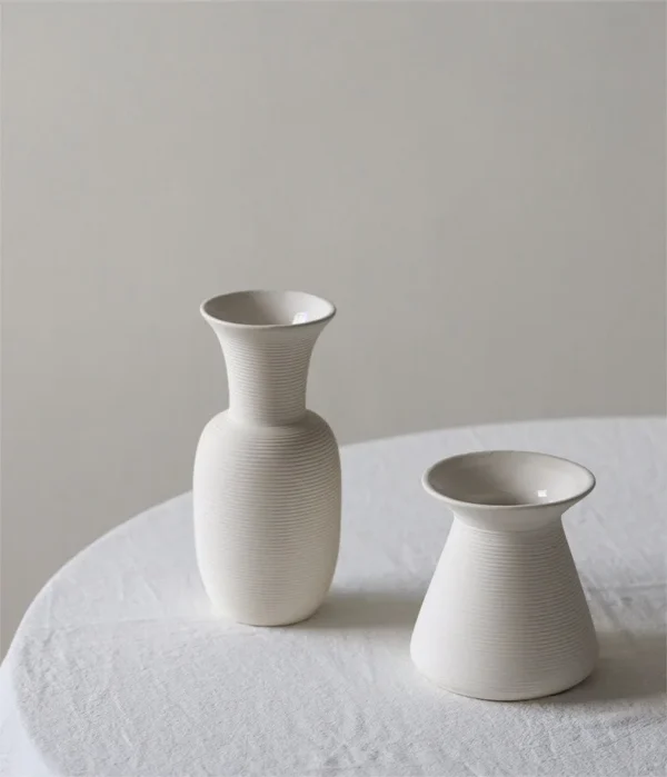 Bisque White Brushed Mini Ceramic Bud Vases, Medium or Small in ivory — in a room setting