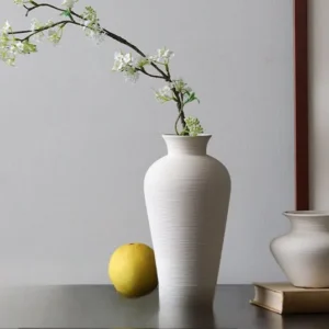 Bisque White Brushed Mini Ceramic Bud Vases, Medium or Small in ivory — in a room setting