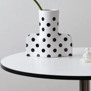 Black and White Polka Dot Sculptural Ceramic Vase, Large or in ivory — front view