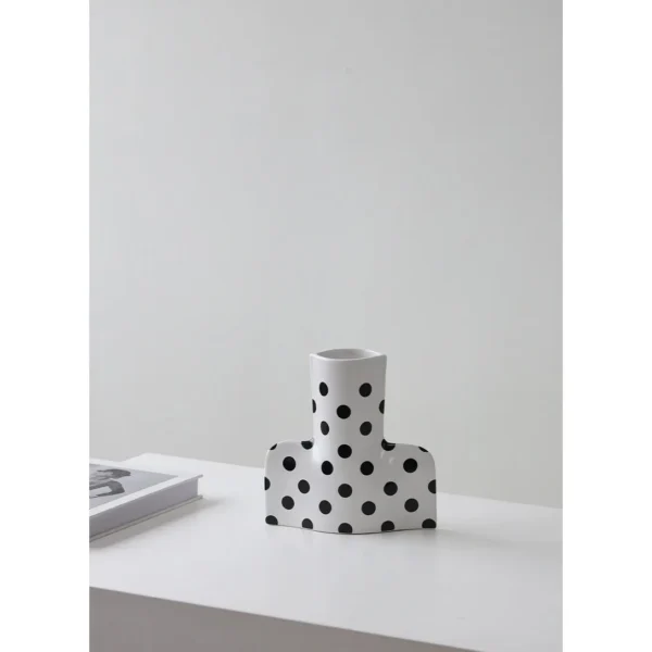 Black and White Polka Dot Sculptural Ceramic Vase, Large or in ivory — in a room setting