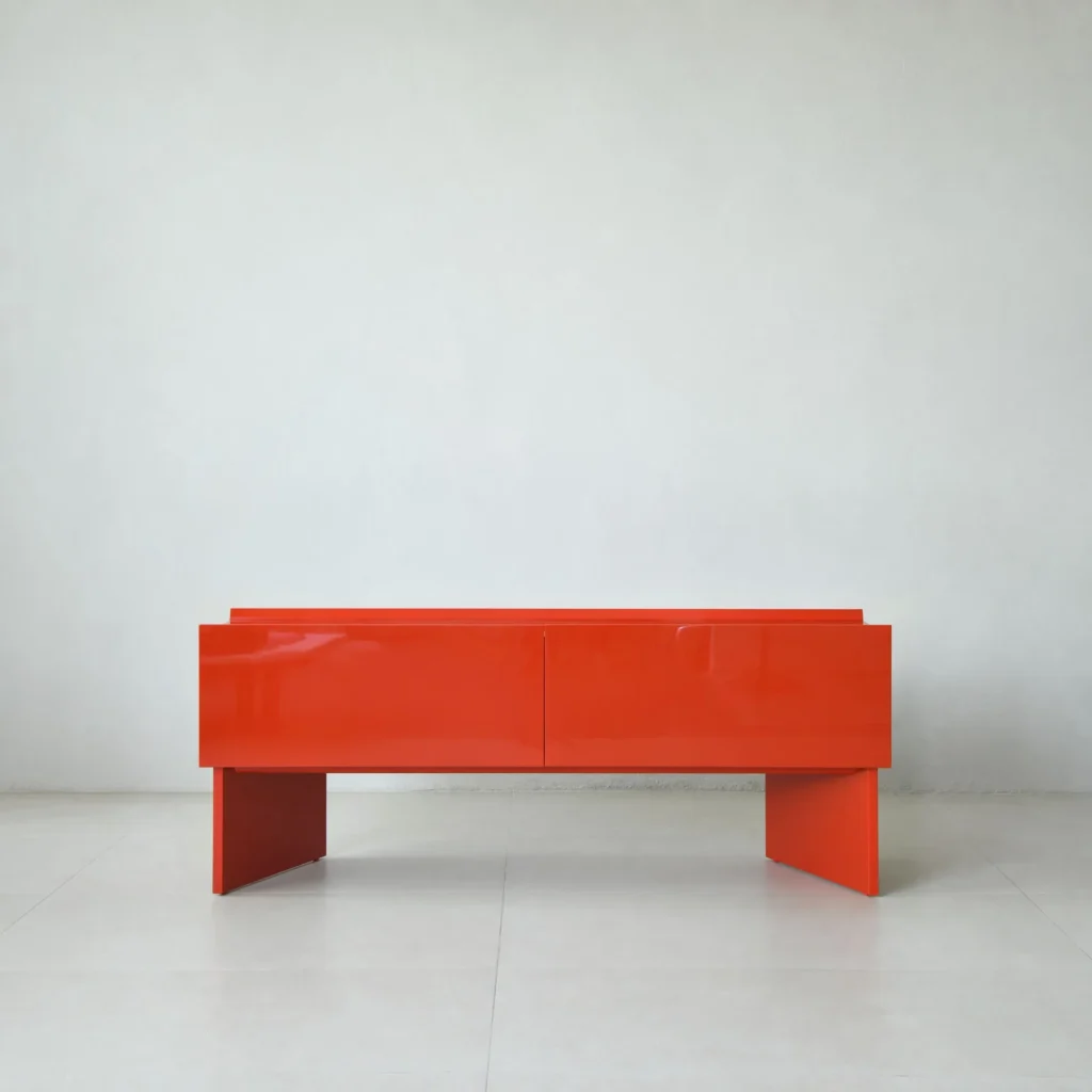 Chinese Red Lacquer Minimalist Sideboard in red — front view