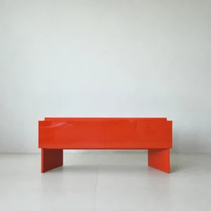 Chinese Red Lacquer Minimalist Sideboard in red — front view
