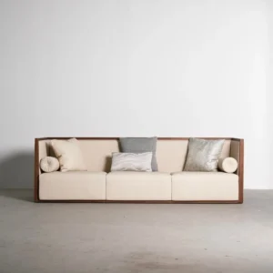 New Chinese Ash Frame Sofa with Mixed Fabric Cushions, 280 cm — front view