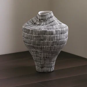 Jingdezhen Black Line Textured Floor Vase, Forms A and C in ivory — front view