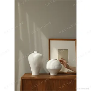 White Song Aesthetic Twin-Ear Jar Vase, Three Sizes in ivory — in a room setting