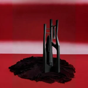 Chuan Sculptural Clothes Rack in Black Wood — front view