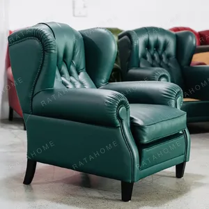 Cigar Wingback Armchair in Emerald Green Leather — in a room setting