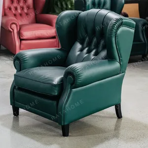 Cigar Wingback Armchair in Emerald Green Leather — in a room setting