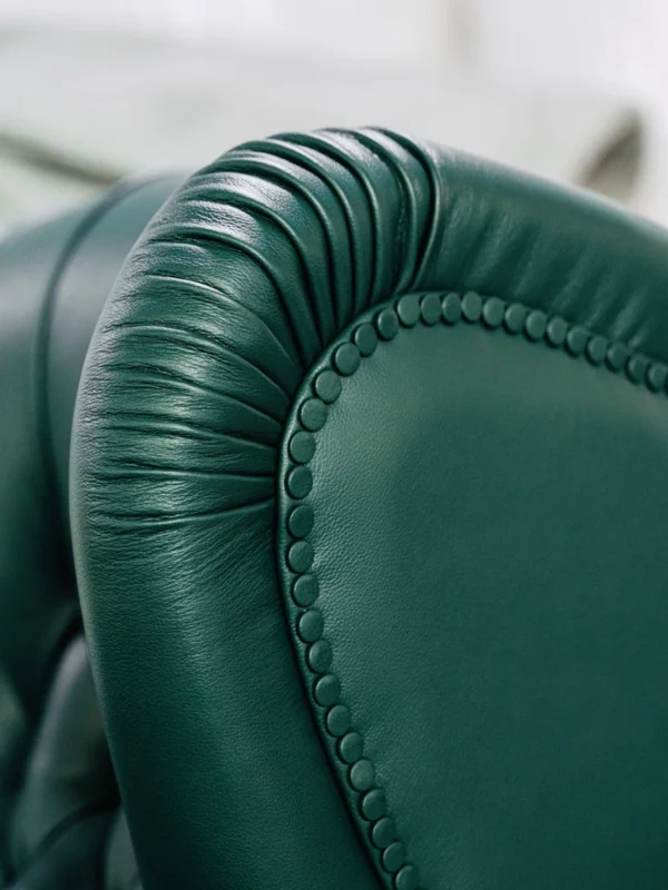 Cigar Wingback Armchair in Emerald Green Leather — detail