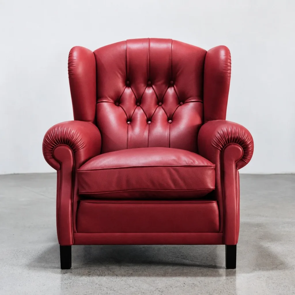 Cigar Wingback Armchair in Red Leather — front view