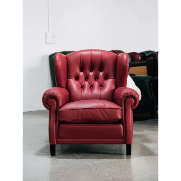 Cigar Wingback Armchair in Red Leather — in a room setting