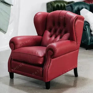 Cigar Wingback Armchair in Red Leather — in a room setting