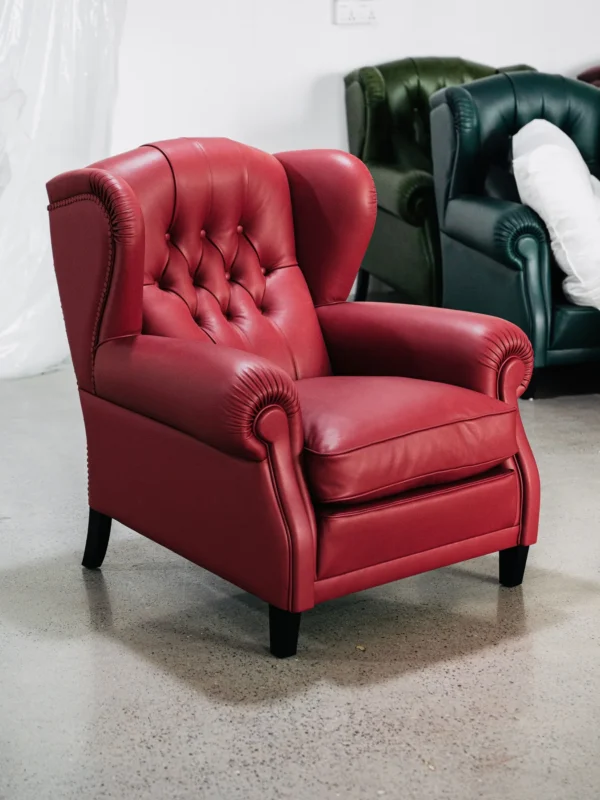 Cigar Wingback Armchair in Red Leather — in a room setting