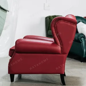 Cigar Wingback Armchair in Red Leather — in a room setting
