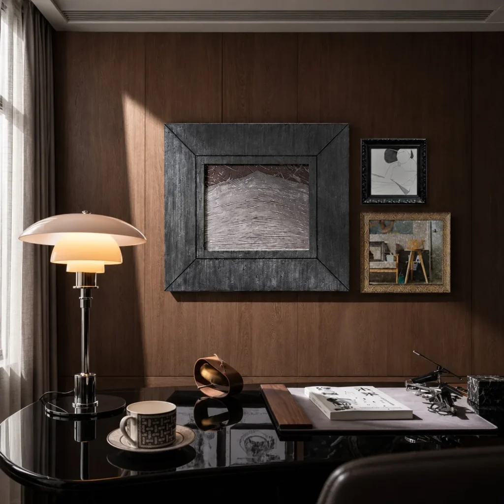 Cinematic Wall Art Set with Wide Textured Frame in black — front view