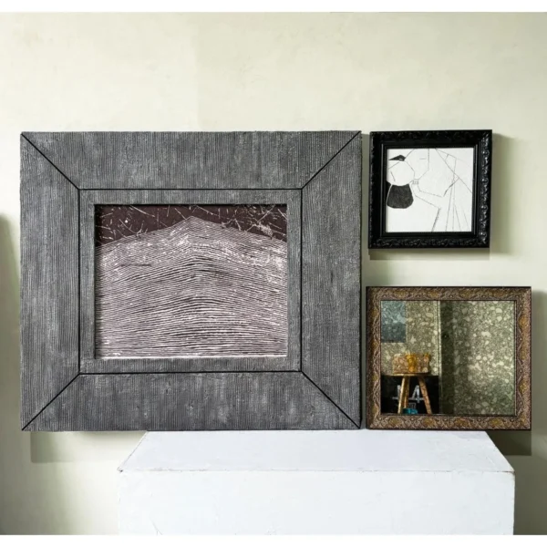 Cinematic Wall Art Set with Wide Textured Frame in black — in a room setting