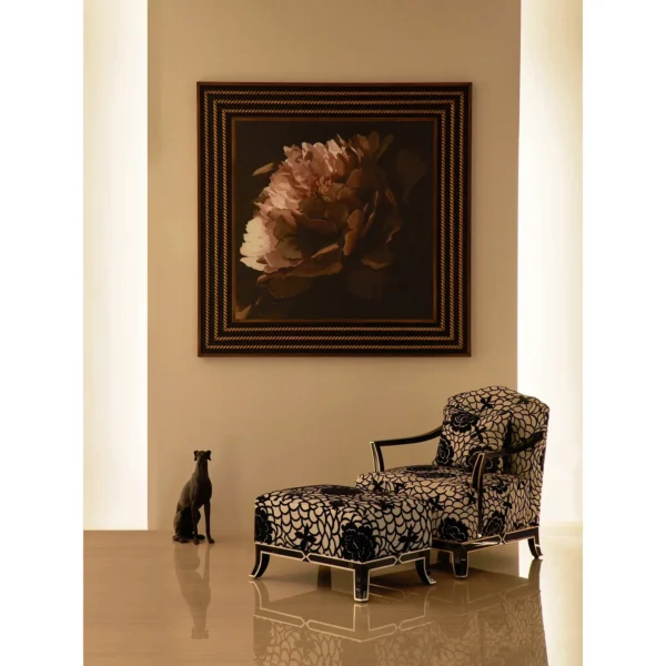 Adelyn Blue-Grey Velvet Armchair with Beech Arm Rails in blue — in a room setting