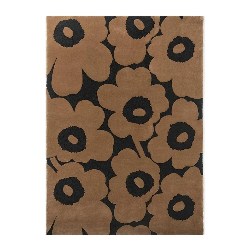 Classic Poppy Flower Rug in Caramel and Black — front view