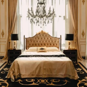Carved Gilt Classical Bed in brushed brass — front view