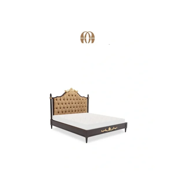 Carved Gilt Classical Bed in brushed brass — in a room setting