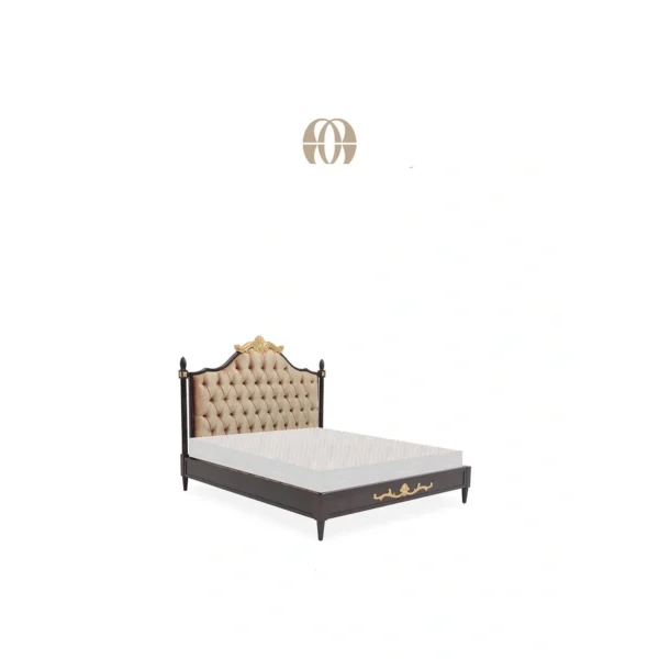 Carved Gilt Classical Bed in brushed brass — in a room setting