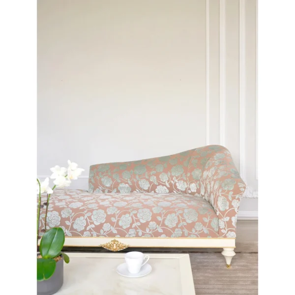 Jade Classical Chaise Lounge in Blush Damask on Cream Frame — in a room setting
