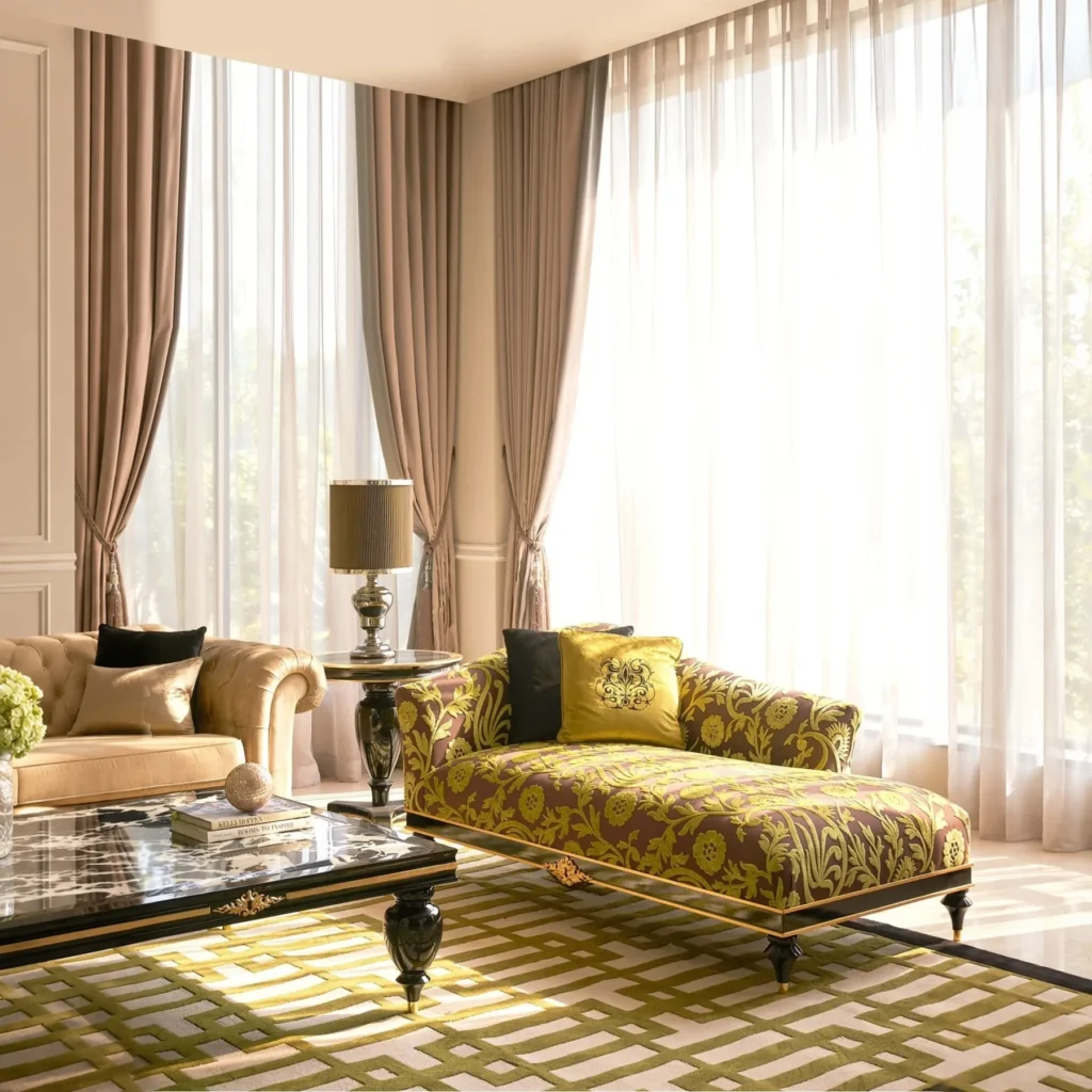 Jade Classical Chaise Lounge in olive — front view