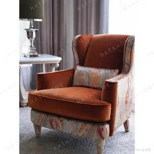 Classical Sofa Set in Coffee and Orange Velvet with Gilded — in a room setting
