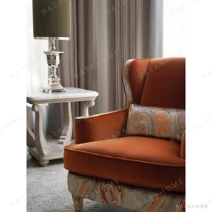 Classical Sofa Set in Coffee and Orange Velvet with Gilded — in a room setting