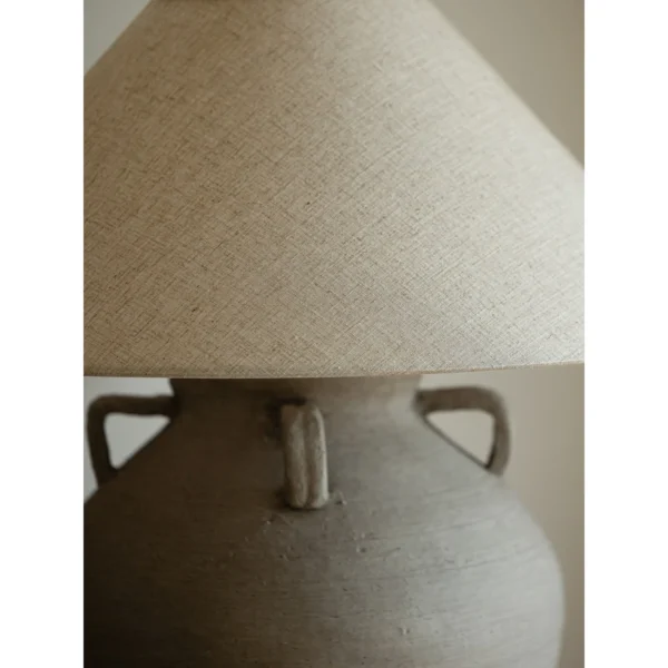 Large Stoneware Urn Table Lamp with Linen Shade in slate — in a room setting