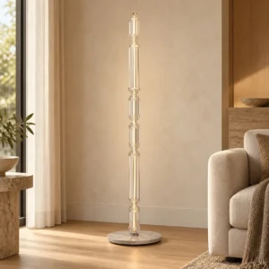 Clear Bamboo Joint Glass Column Floor Lamp in ivory — front view