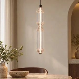 Clear Bamboo Joint Glass Pendant Light, Four Lengths in ivory — front view