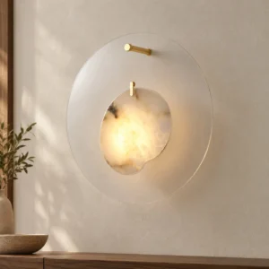 Clear Glass Disc Wall Light with Marbled Globe in silver — front view