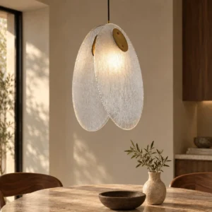 Clear Textured Leaf Pendant Light, Three Sizes in ivory — front view