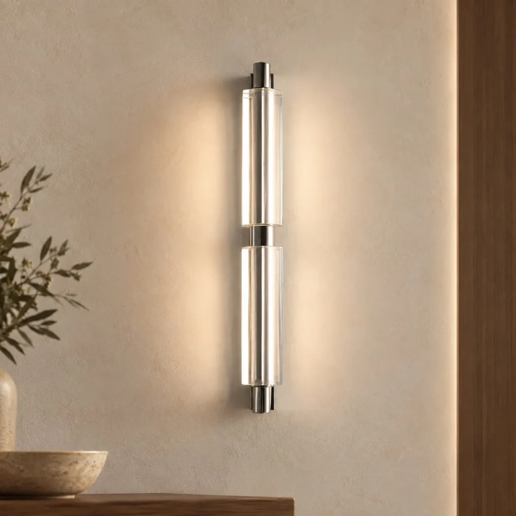 Clear Geometric Crystal Bar Wall Light in silver — front view