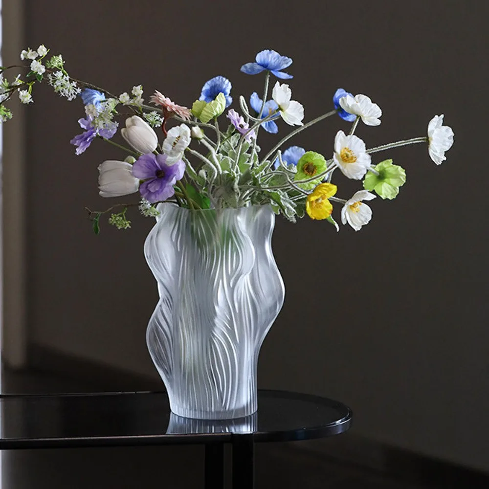 Frosted Clear Glass Vase in ivory — front view