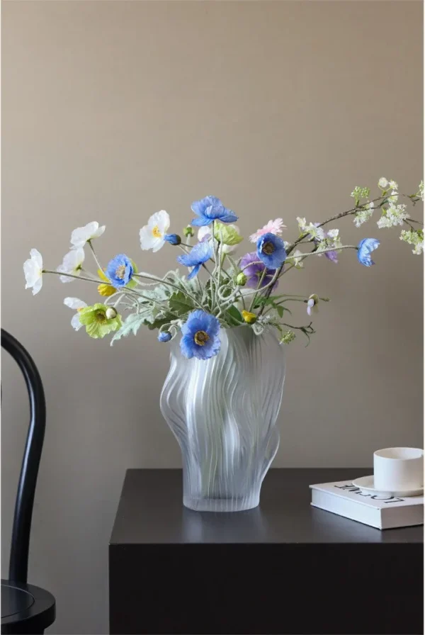 Frosted Clear Glass Vase in ivory — in a room setting