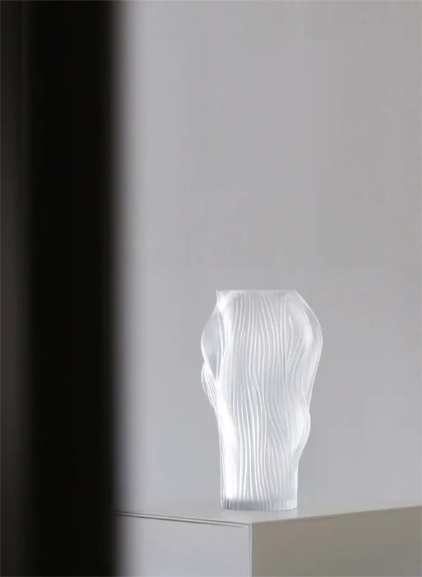 Frosted Clear Glass Vase in ivory — in a room setting