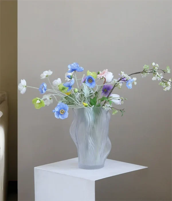 Frosted Clear Glass Vase in ivory — in a room setting