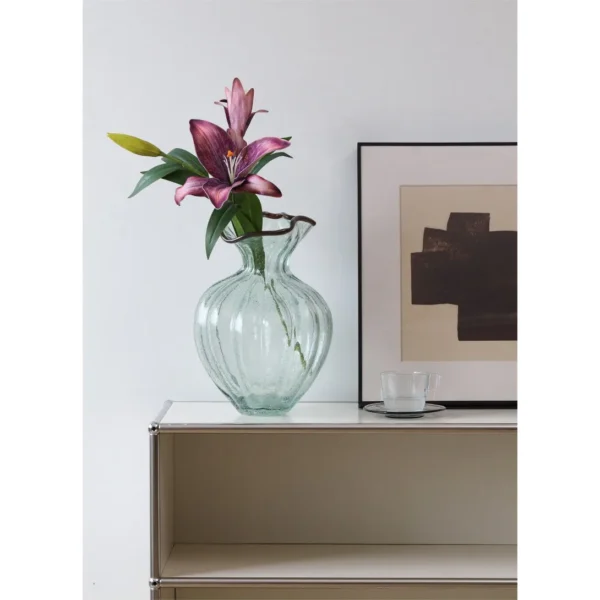 Lotus-Edge Ribbed Glass Vase in olive — in a room setting