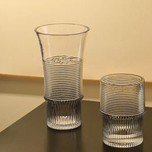 Clear Ribbed Glass Vases with Flared Rim, Small in ivory — front view