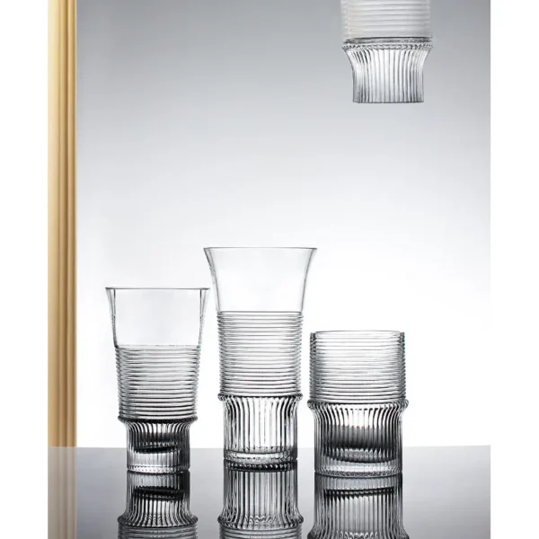 Clear Ribbed Glass Vases with Flared Rim, Small in ivory — in a room setting